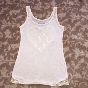 Ivory Lace Heart Burnout Tank Top